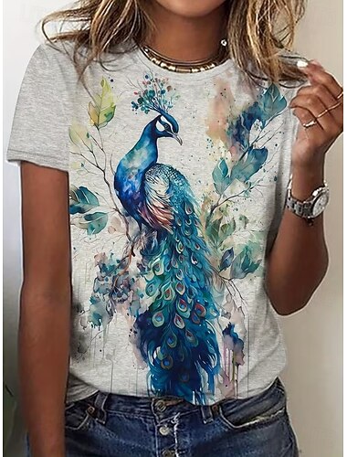  Dames T-shirt Afdrukken Bloemig Grafisch dier Vintage Stijlvol Klassiek Korte mouw Strakke ronde hals Normale tops Dagelijks Weekend blauw Marine Blauw Donkergroen Paars Beige Zomer Lente