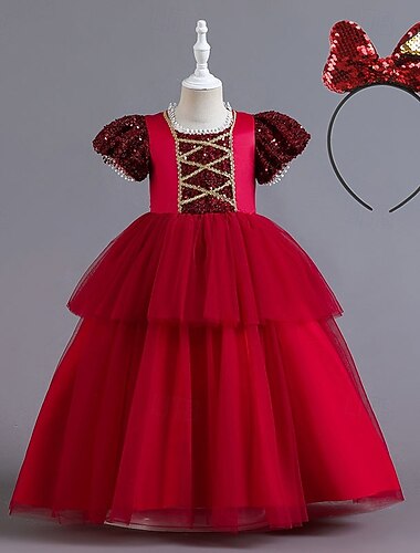  フラワーガールドレス 女の子 フォーマルドレス 結婚式の服装 パーティー 結婚式 フォーマル 愛らしい プリンセス 美しい パッチワーク メッシュ 純色 半袖 クルーネック ブルー ルビーレッド 4年以上