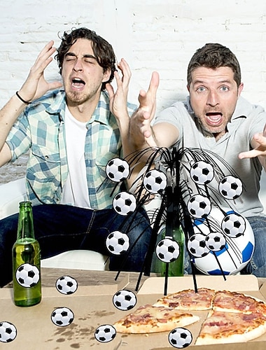  Set van 2 voetbalfeestdecoraties voor op tafel, 3D voetbal cascade tafeldecoraties, sportthema verjaardagsfeestartikelen voor jongens en kinderen, decoratie voor de wedstrijddag van het WK voetbal