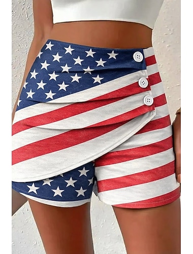  Shorts chino femininos para o Dia da Independência dos EUA, modelo borboleta, estilo vintage, cintura alta, com estampa da bandeira americana, microelástico, perfeitos para férias, estilo urbano, nas cores azul e vermelho, perfeitos para o verão.