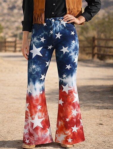  250. évforduló az USA-ban Retró 1970-es évek Nadrágok Bell Bottom Pants Hippi Diszkó Magas derék Jelmez Női Álarcos mulatság július 4-e Parti Függetlenség napja Felnőttek Nadrágok
