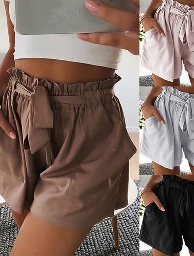  Dame Shorts Sommershorts Strandshorts Casual shorts Ferie Mote Gatemote Kort Høy Midje عادي Snorer Lomme Elastisk midje Komfort Myk Bekvem Elastisk utendørs Gate Ferie Dyp Grønn Aprikos Svart Hvit