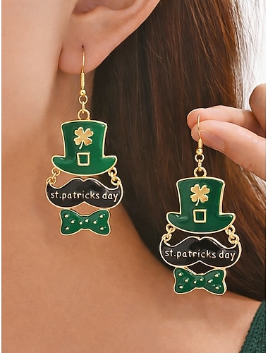  orecchini pendenti in lega da donna per il giorno di San Patrizio, design con trifoglio e folletto con motivi multipli, divertenti gioielli in stile irlandese per feste, sfilate e abbigliamento celebrativo