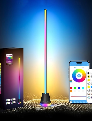  Lampada da terra cilindrica RGB, luce d'angolo a LED con controllo tramite app Bluetooth, lampada da terra con cambio colore sincronizzato tramite musica e timer, 16 milioni di colori per camera da