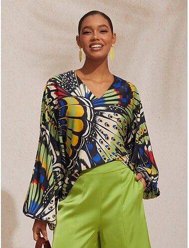  Dschungel-Schmetterling-Seidensatin-Top