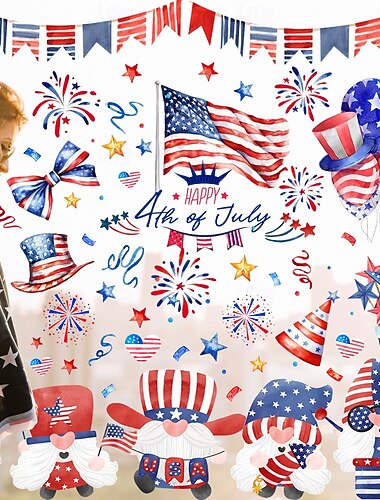  2 ark statiske klistremerker til amerikansk uavhengighetsdagsflaggballonger dekorative klistremerker til glassdører