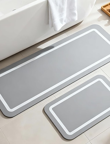  Weiche Kieselgur-Badematte, schnelltrocknende, graue, super saugfähige Badematten-Sets, waschbare, rutschfeste Badteppiche, Alternative zu Steinbadematten