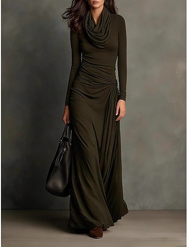  Damen Maxikleid Freizeitkleid Bodycon Figurbetontes Kleid Elegant Mode Modern Outdoor Urlaub Ausgehen Normale Passform Einfach Langarm Wasserfallausschnitt Grün Frühling Herbst