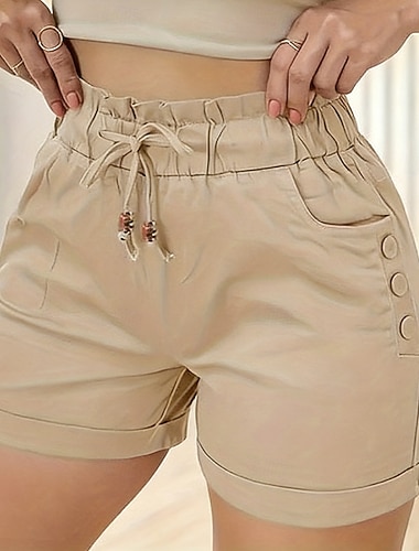  Dame Shorts Sommershorts Strandshorts Ferie Mote Grunnleggende Kort Høy Midje Helfarge عادي Snorer Lomme Elastisk midje Komfort Hurtigtørkende Myk Mikroelastisk Gateklær Strand Ferie Aprikos Sommer