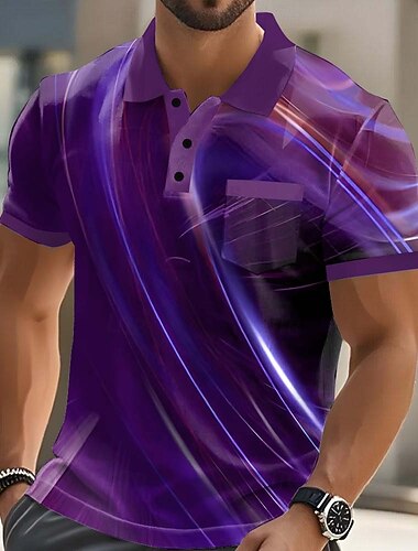  Ανδρικά Γεωμτερικό Linie Πόλο Κοντομάνικο Μπλουζάκια πόλο Πουκάμισα με γιακά Καθημερινό ΕΞΩΤΕΡΙΚΟΥ ΧΩΡΟΥ Ένδυση γυμναστικής και άθλησης Καθημερινά Ρούχα 3D εκτύπωση Κουμπιά Καλοκαίρι Άνοιξη