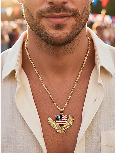  Verenigde Staten 250e Verjaardag Heren Legeringsketting met Arend en American Flag Hanger Verkrijgbaar in Goud en Zilver Ideaal voor Onafhankelijkheidsdag en Vieringen
