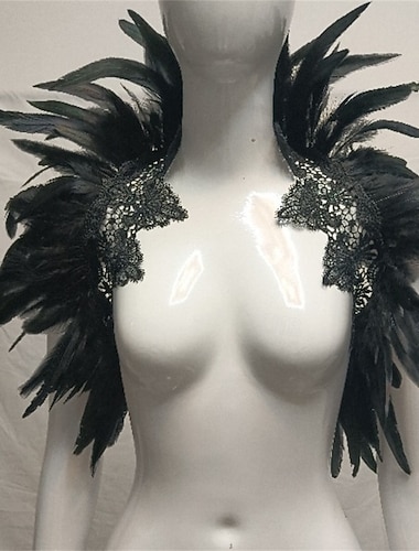  Karneval 2026 Rio Karneval Samba Tilbehør Kvinne Svart Fjær Kappe Sjall med Blonde Applikasjon Brasil Festivalopplevelse Kostyme