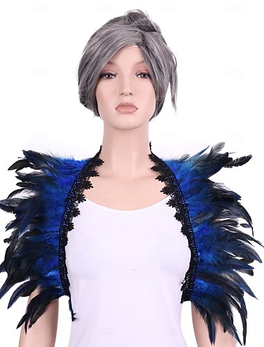  Accessori Samba del Carnevale 2026 Rio Carnevale Cappotto Sciarpa in Piume Blu Reale Nere con Pizzo per Donne Costume per Performance al Festival del Brasile