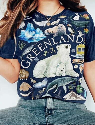  Dames T-shirt Afdrukken Grafisch dier Vintage Stijlvol Klassiek Korte mouw Strakke ronde hals Normale tops Dagelijks Weekend blauw Zwart Zomer Lente