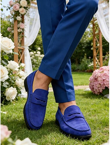  Herreloafers i ekte skinn – stilige blå loafers i kuskinn til bryllup og semi-formelle arrangementer