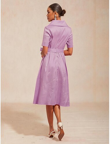  Femmes Robe Midi Robe trapèze Élégant Quotidien robe demoiselle d honneur Date Couleur Unie Manche Courte Col en V Lavande