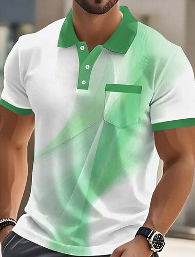  Férfi Geometriai Pólóingek Rövid ujjú Pólóingek Galléros ingek Üzleti alkalmi Szabadtéri Sportruházat Hétköznapi viselet 3D nyomtatás Gombok Nyár Tavasz Medence Rubin Bíbor