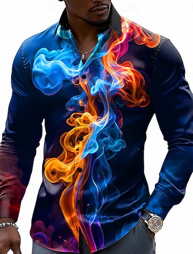  Herr 3D Print Rök Bländ färg Skjorta Knapp upp skjorta Avslappnad klänningskjorta Långärmad Mode Casual Streetwear Semester Vår Höst Nedvikt 3D-utskrift krage skjortor Blå Rubinrött Purpur Grön