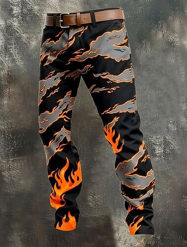  Herre 3D Print Flamme Bukser Dressbukser Medium Midje Fritid utendørs Feriereise Slim fit-bukser med lommer Vår Høst 3D-utskrift Svart / Blå Svart / Grønn Svart / Rød