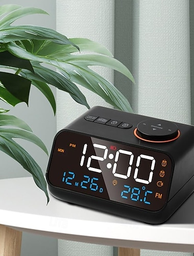  Vekkerklokkeradio for soverom klokkeradio med AM/FM dobbel alarm med stemmekontroll temperatur- og fuktighetskonvertering USB-lader sovetimer digital klokkeradio