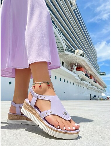  Paarse platform sandalen met studs voor dames, verstelbare bandjes en sleehak. Trendy zomerschoenen voor casual gebruik, reizen, strand en buitenactiviteiten.
