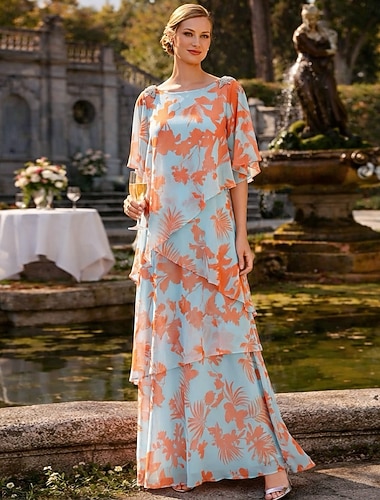  Linea ad A Abito Lunghezza al pavimento Abito da invitata a nozze Abito da sera Abito da cerimonia per signora Manica Corta Scollo a Barca Elegante Semplice Casual Formale Ospite di nozze Festa di