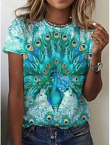  Dames T-shirt Afdrukken Grafisch dier Abstract Vintage Stijlvol Klassiek Korte mouw Strakke ronde hals Ronde hals Normale tops Dagelijks Weekend blauw Lichtgroen Donkergroen Zomer Lente Herfst Winter