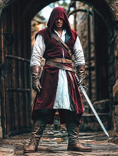  عتيق / معتق بانغك & قوطي العصور الوسطى عباءة مقنعين شالShawls بلا أكمام Ranger الجان لون الصلبة ملابس تنكرية رجالي الفايكينج خيال عيد الرعب مهرجان مناسب للحفلات للبالغين بلايز