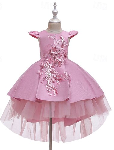  フラワーガールドレス 女の子 フォーマルドレス 結婚式の服装 パーティー 結婚式 フォーマル 愛らしい ロリータ プリンセス パッチワーク メッシュ 純色 ノースリーブ クルーネック ワインレッド イエロー 4年以上