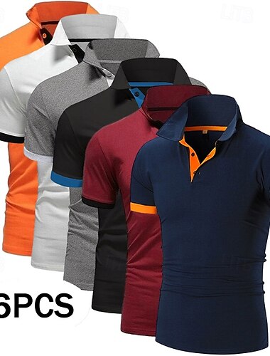  Polo da golf da uomo, 6 pezzi, casual, sportiva, classica, a maniche corte, tinta unita, tinta unita, confezione multipla da 6 pezzi, estiva, primaverile, per tutte le stagioni, vestibilità regolare.