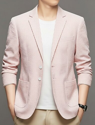  Herren Blazerjacke Notch-Kragen Mode Leicht Lässig Gestreift Linie Seersucker-Anzüge Seersucker-Blazer Rosa Himmelblau Salbei Figurbetonter Schnitt Einreihig Zwei-Knöpfe
