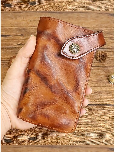  Herenportemonnee van echt leer, grote vintage opvouwbare kaarthouder, meerkleurige retrostijl, slank en draagbaar ontwerp voor dagelijks gebruik, op reis, zakelijk en casual gebruik.