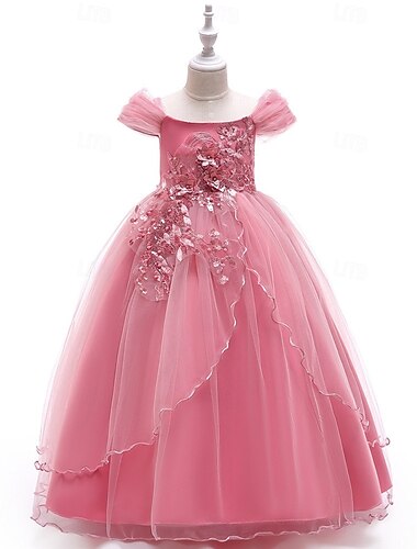  Bambini Ragazze Vestito da Festa Tinta unica Senza Maniche Occasione speciale Compleanno Principessa Dolce Poliestere Maxi Vestito da Festa Estate Primavera 4-13 Anni Champagne Rosa Vino
