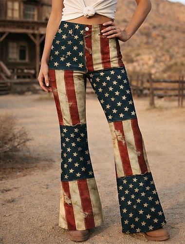  250. rocznica USA Retro / vintage 1970 Spodnie Spodnie z dzwonkiem Hipisowskie Dyskoteka Wysoka talia Strój na bal maskowy Damskie Bal maskowy 4 lipca Impreza Dzień Niepodległości Dla dorosłych