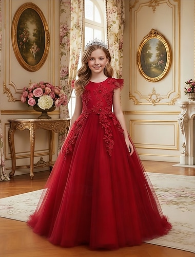  Abito da damigella d'onore bambina Ragazze Abito formale Abiti da sposa Feste Matrimonio Formale Moda Principessa Bello Rete Tinta unica Senza Maniche Girocollo Blu Giallo Dai 4 anni in su