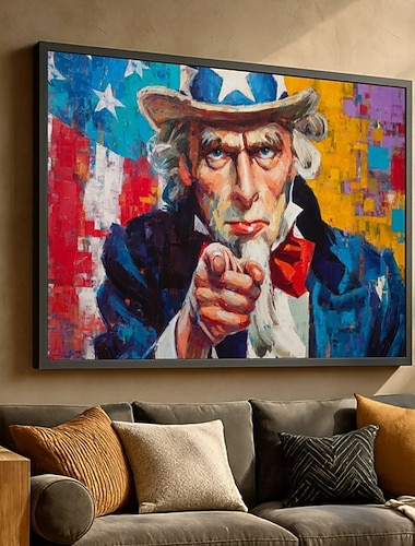  Patriotisk Onkel Sam Lerretsvegg Kunst Fargerik Amerikansk Flagg Maleri Pekefinger Dekor Moderne Americana Lerret