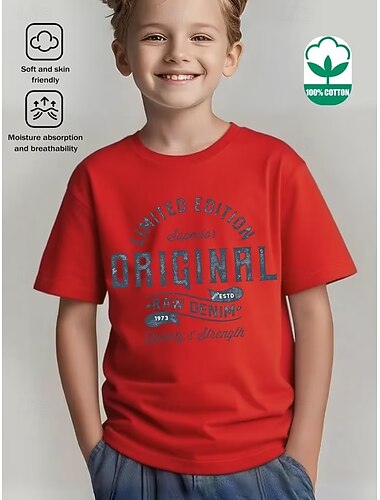 100% Coton Enfants Garçons Bleu Noir Rouge Graphique Citations & Proverbes T-shirt Chemisier Col Rond Manche Courte Extérieur Tenue Quotidienne Mode Streetwear Designer Impression Été Printemps
