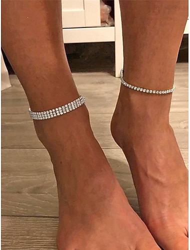  Ankelkjede med krystall og strass til dame, legeringsmateriale med flere breddealternativer, elegant glitrende stil for bryllup, fester, kveldsarrangementer og formelle anledninger