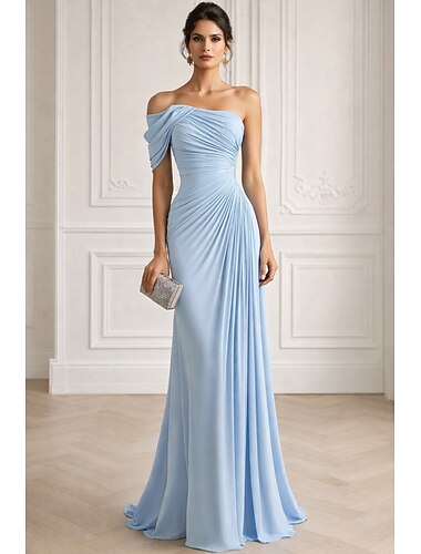  A-Linie Meerjungfrauenschnitt Bodenlang Abendkleid Elegant Ärmellos Ein-Schulter Hochzeit Formell Stretch Satin mit Falten
