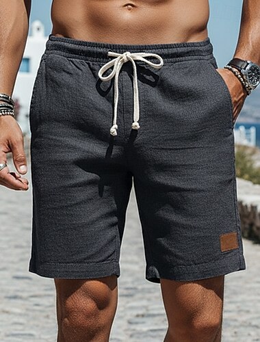  Homme Shorts Shorts en Lin Shorts d'été Shorts de plage Cordon de serrage Taille Élastique Couleur Pleine Confort Respirant Longueur Genou Occasionnel Quotidien Extérieur Vacances Mode Bleu Noir Non