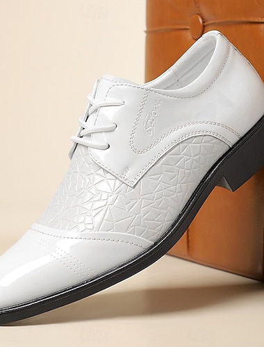  Chaussures habillées blanches à lacets en similicuir pour hommes – chaussures de mariage élégantes pour les mariés et les invités