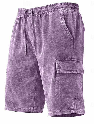  Homme Shorts Short décontracté Short délavé à l'acide Cordon de serrage Taille Élastique Multi-poches Couleur Pleine Confort Respirant Longueur Genou Quotidien Vêtements de rue Vacances Mode Vintage