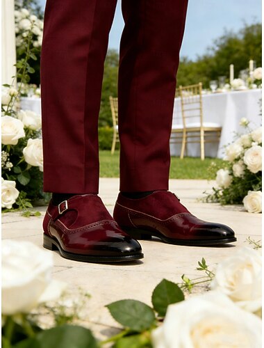  Chaussures à boucle en cuir verni bordeaux pour homme – Chaussures de bal élégantes pour événements formels