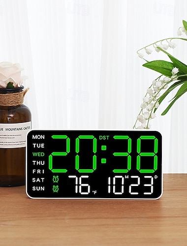  Orologio da parete digitale decorativo multifunzionale a LED, orologio da parete con ampio display, grande orologio digitale da parete con data, settimana, temperatura, umidità per soggiorno, camera