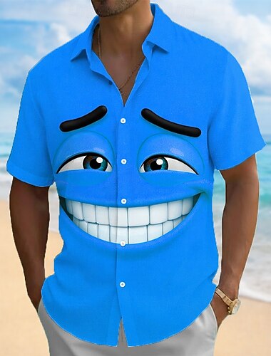  Per uomo Illusione ottica Fantasia "Cartone 3D" Faccia Sorridente Camicia Camicia con Bottoni Manica Corta Divertente Quotidiano Vacanza Estate Primavera Collo ripiegato Stampa 3D camicie con colletto