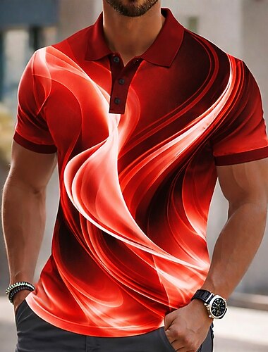  Homme Géométrique Ligne Polo Manche Courte Polos Chemises à Col Occasionnel Athleisure Boutons Été Printemps Bleu Noir Rouge