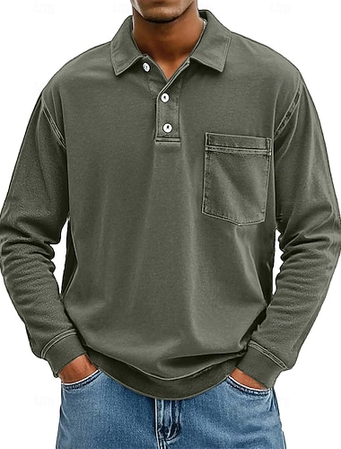  Herren Poloshirts Golf Poloshirts Straße Geschäft Klassisch Langarm Vintage Basic Einfarbig Einfach Tasche Herbst Winter Ganzjahresmode Normale Passform Rosa Dunkel Blau Grün Hellblau Violett Khaki