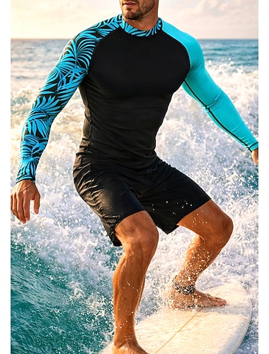  Miesten Vakio Ihottumissuoja Uimapaita Trooppinen Värien estäminen UPF50+ UV suoja Nopea kuivuminen Pitkähihainen Uima-asut Rash guard -suojapaita Lainelautailu Melonta Hiekkaranta Kesä