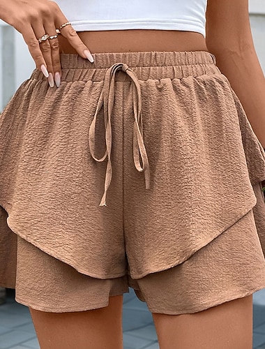  Dame Shorts Sommershorts Strandshorts Ferie Mote Fritid hverdag Kort Høy Midje Snorer Komfort Myk Pustende Uelastisk Gateklær Strand Ferie Lys Kaffe Sommer Vår Løstsittende