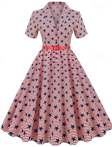  250-årsjubileum i USA 1950-tallet Retro / vintage Middag Kjoler Swing kjole Flare kjole Korte ermer A-linje Kostyme Dame 4. juli Uavhengighetsdagen Voksne Kjole Vår sommer